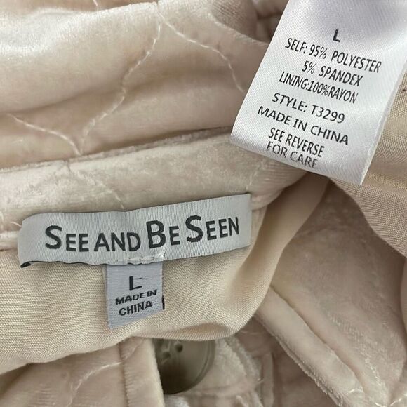 See And Be Seen Quilted Velour Jacket Shacket Ecru L - Picture 8 of 16